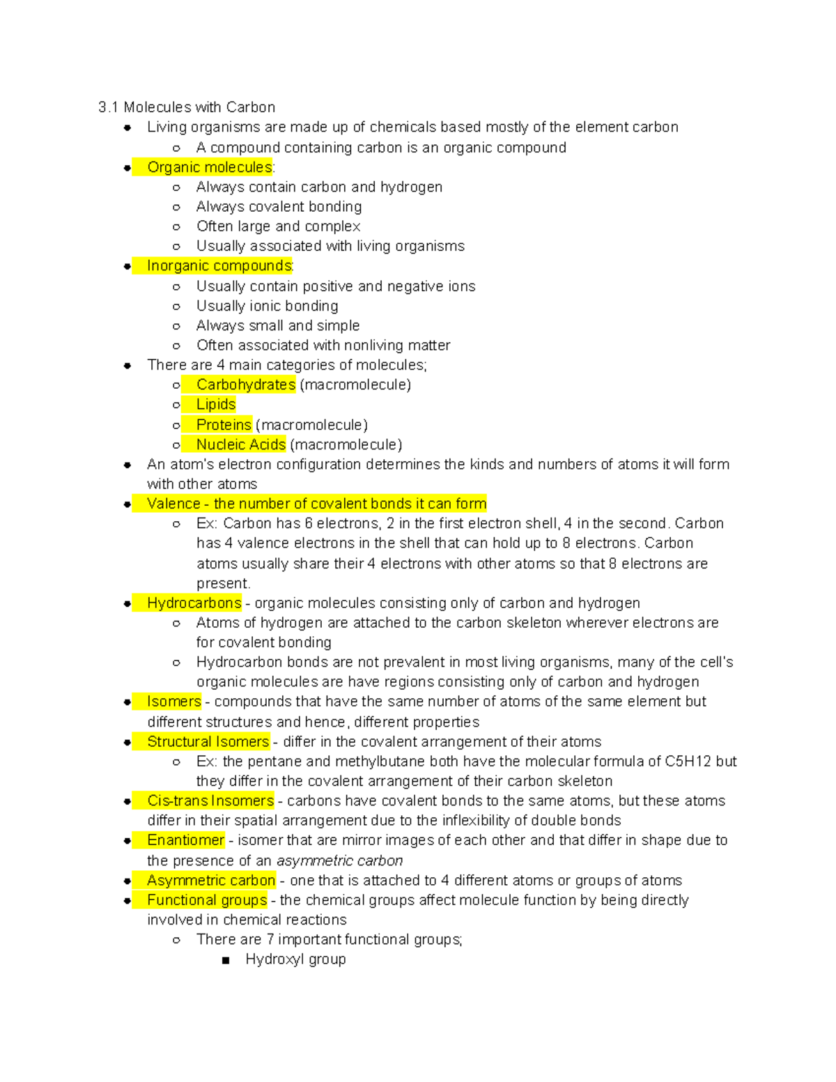 BI 112 Chapter 3: Organic Molecules, Biological Compounds, and Proteins ...