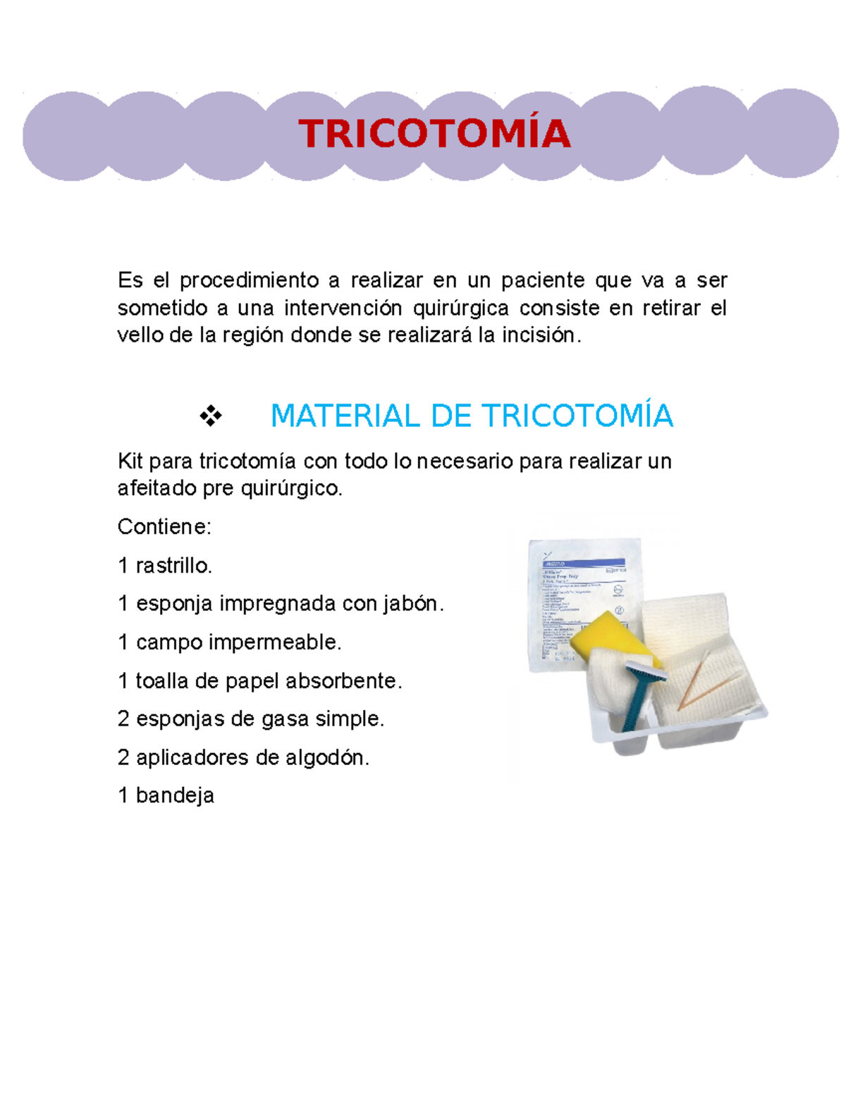 Equipo y Marial de Tricotomía - Ginecología - UAT - Studocu