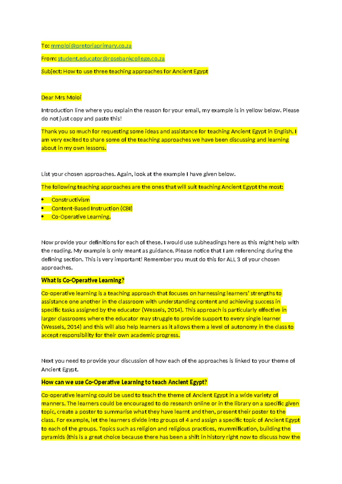 Task 1 Guidance - EMAIL TEMPLATE - To: mmoloi@pretoriaprimary.co From ...