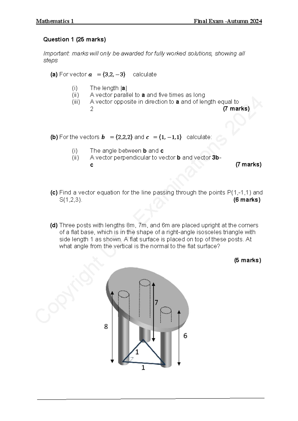 Mathematics 1 Final Exam 2024: Question 1 Solutions and Guidelines ...