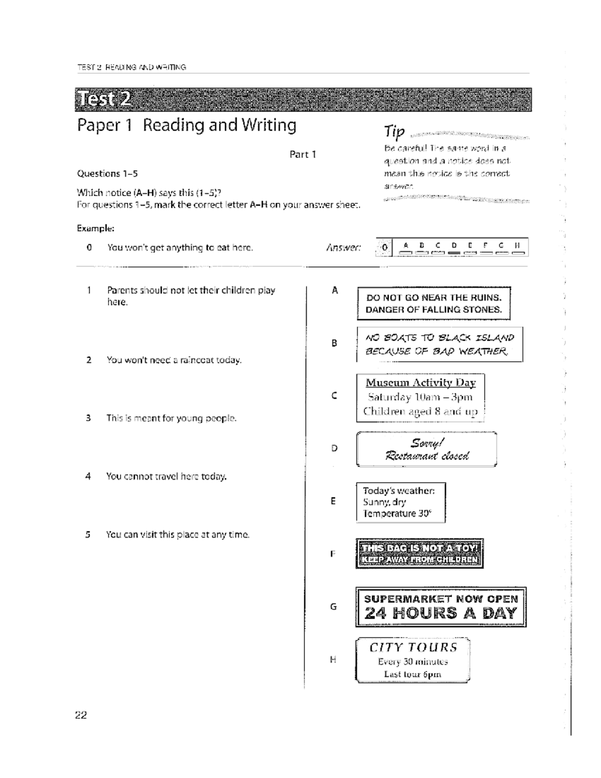 TEST 2 READING AND WRITING A2+ Exam Preparation Tips - Studocu