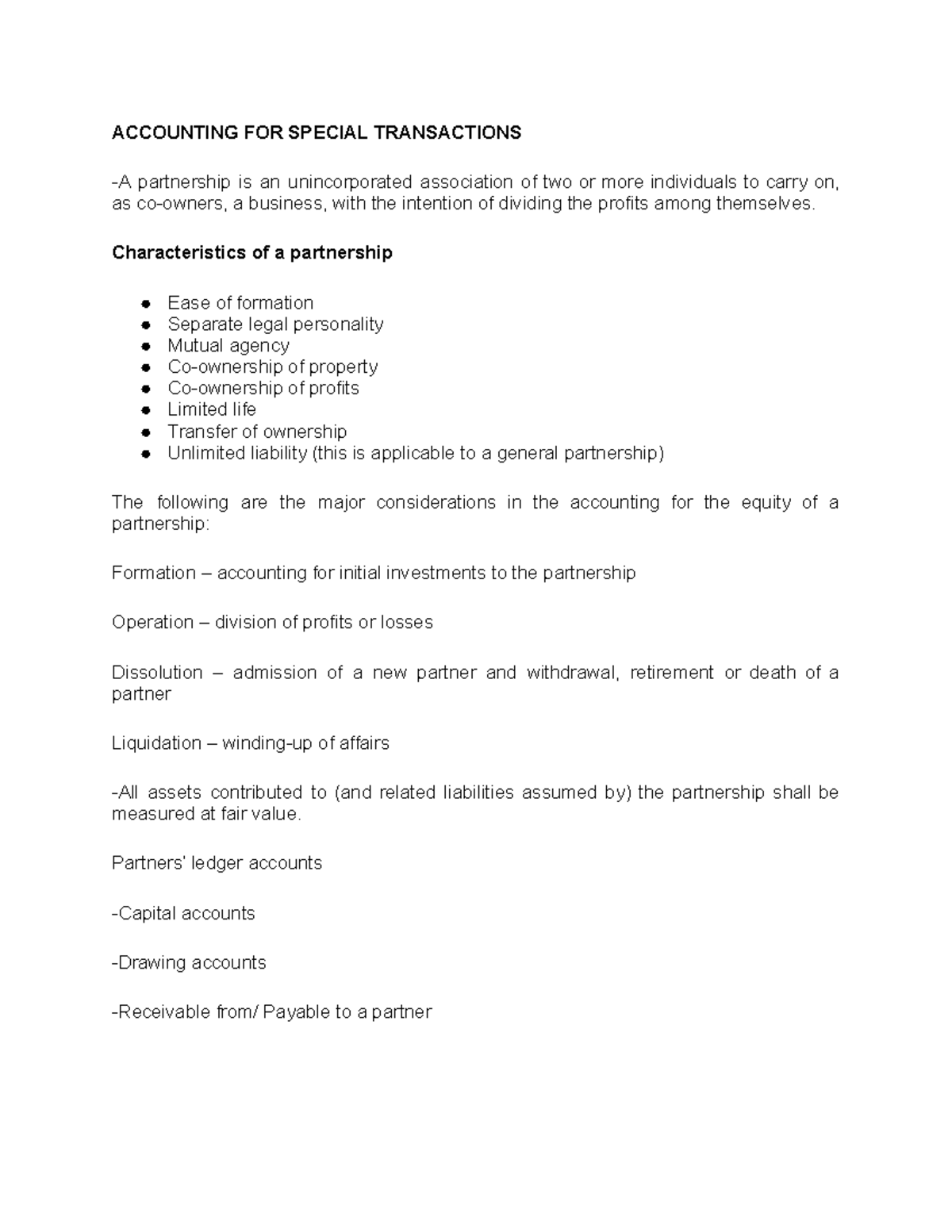 Accounting for Special Transactions: Partnership Notes - Studocu