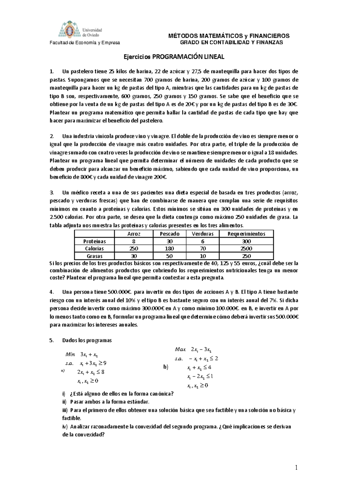 Ejercicios de Programación Lineal PL 1920 - Grado en Contabilidad y ...