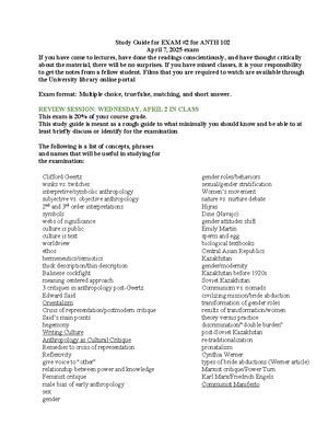 Study Guide for ANTH 102 Final Exam: Key Concepts and Theories - Study ...