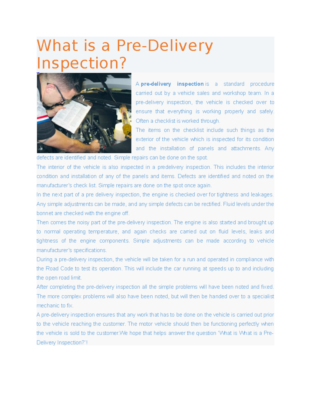 Understanding Pre-Delivery Inspection Procedures for Vehicles - Studocu