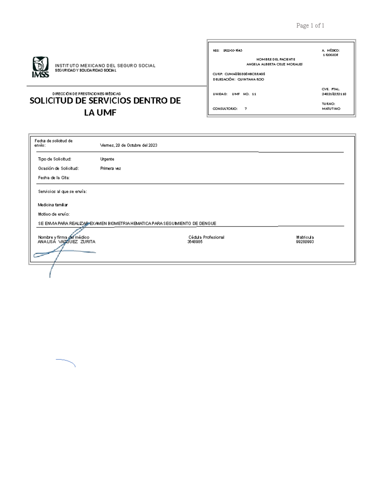 694709020 Solicitud Urgente de Servicios Médicos IMSS - Document Preview