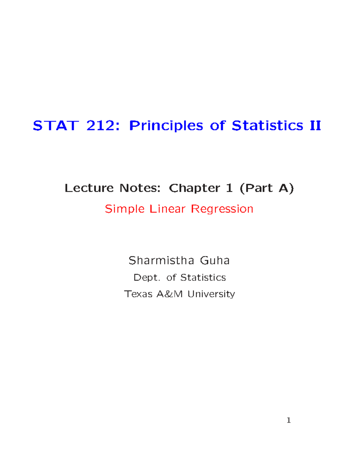 STAT 212: Simple Linear Regression Lecture Notes - Chapter 1 - Studocu