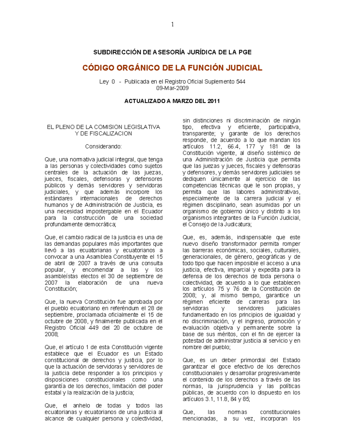 Código Orgánico de la Función Judicial: Actualización y Principios ...