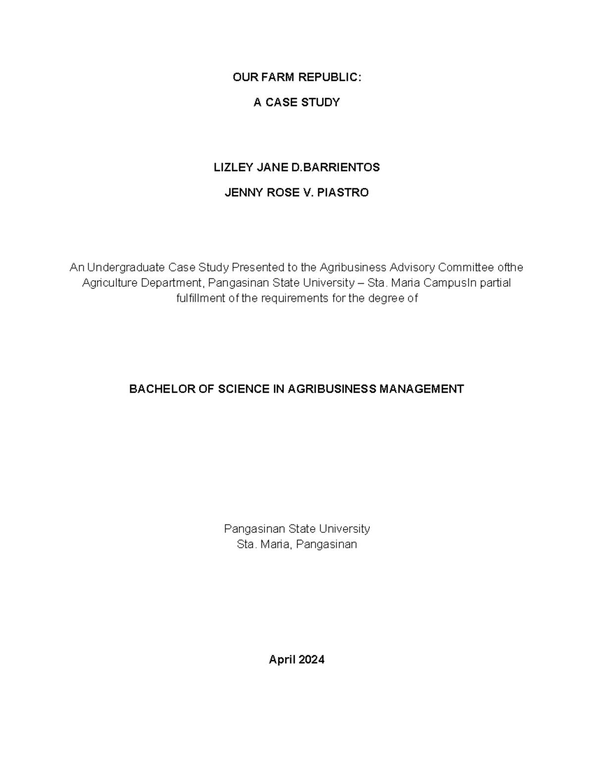 OUR FARM REPUBLIC: A CASE STUDY IN AGRIBUSINESS MANAGEMENT - Studocu