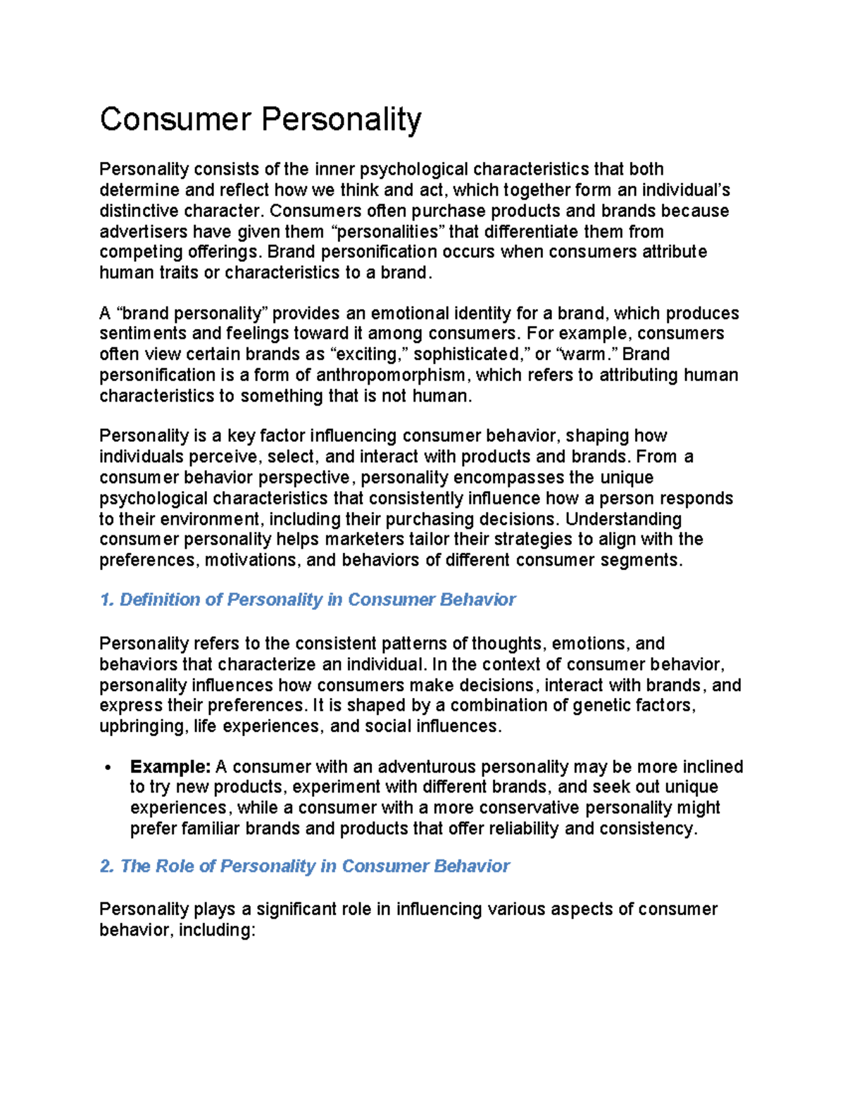 Consumer Behavior and Personality: Understanding Key Influences - Studocu