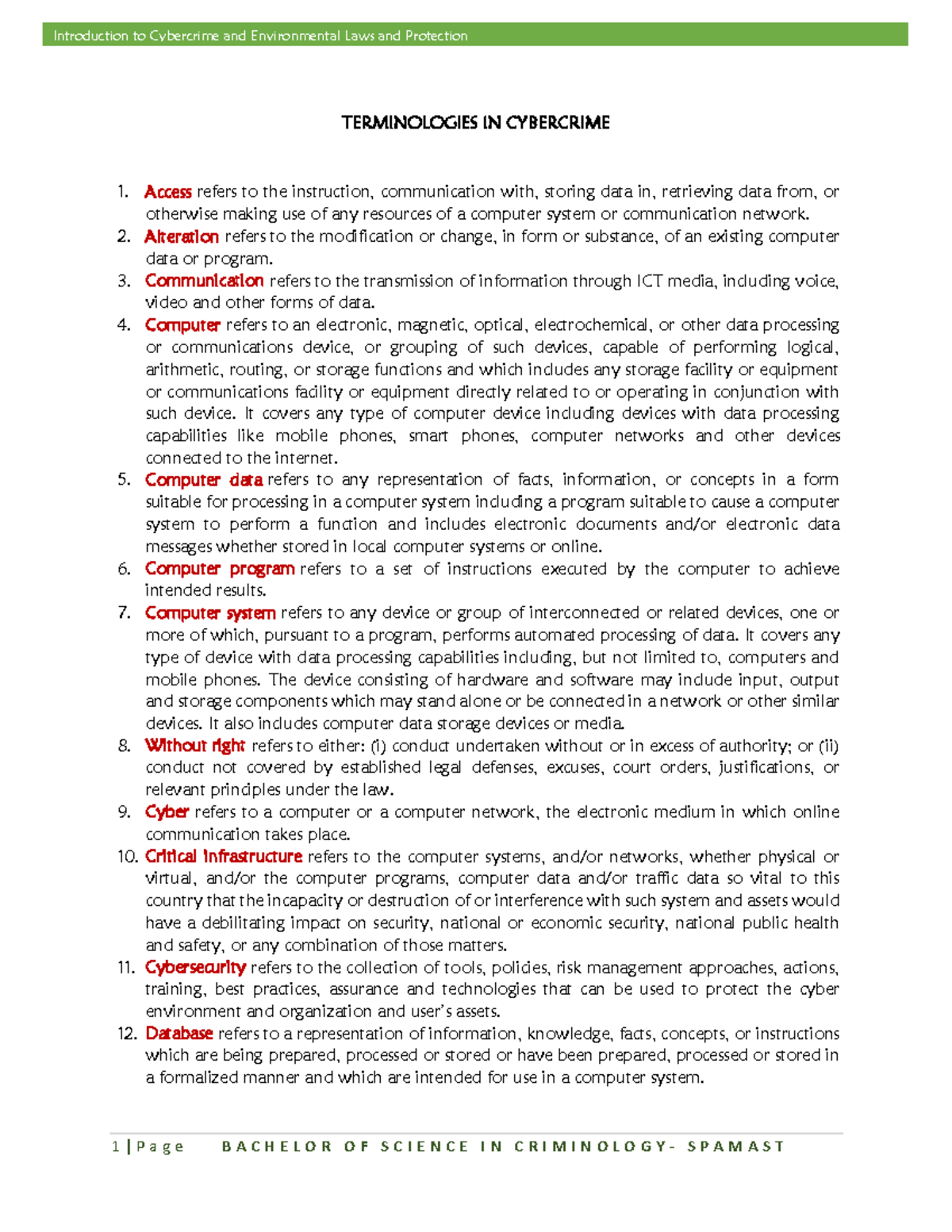 Terminologies in Cybercrime: Key Concepts and Definitions - Studocu