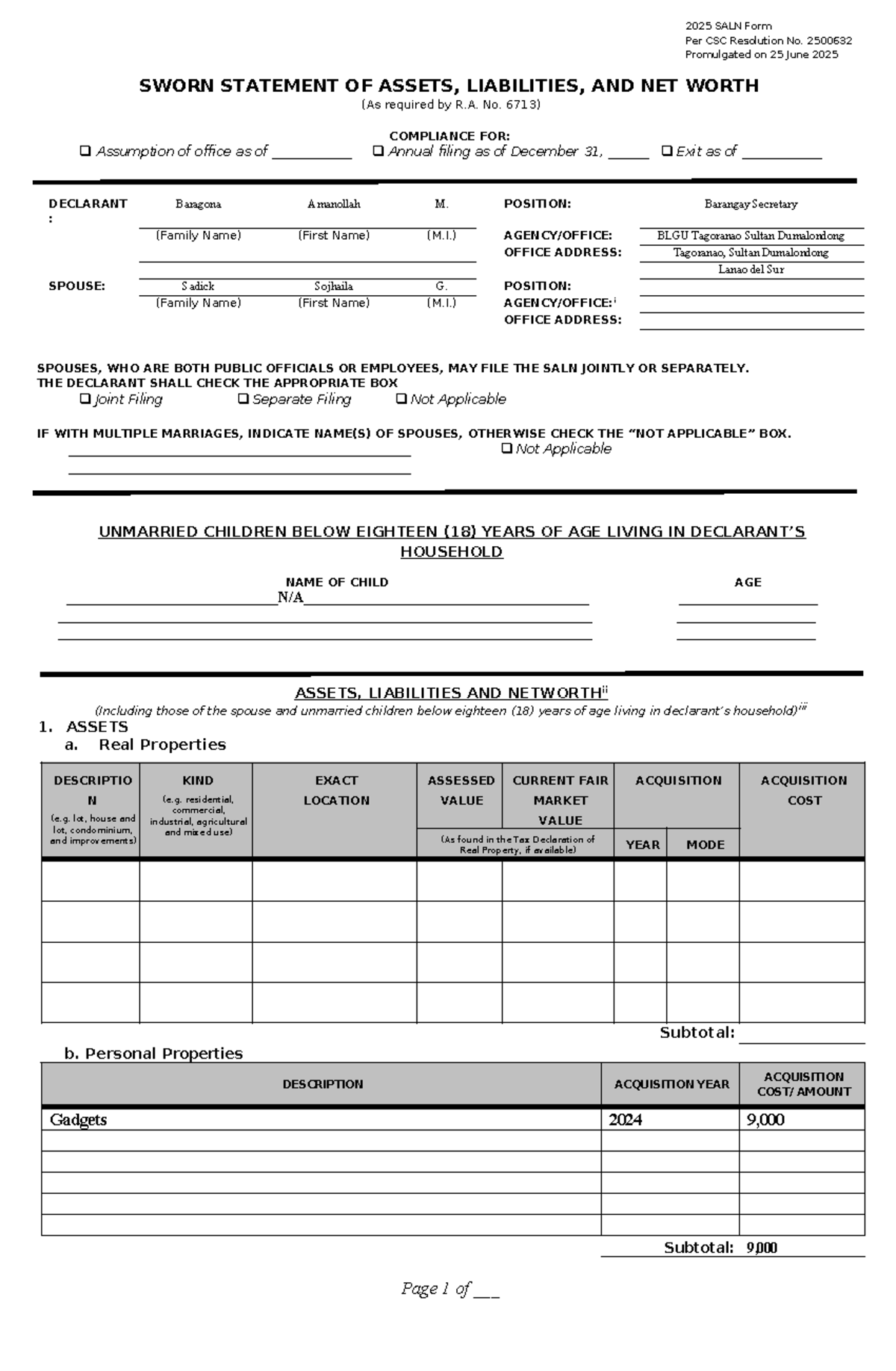2025 SALN Form Submission Guidelines per CSC Resolution No. 2500632 ...