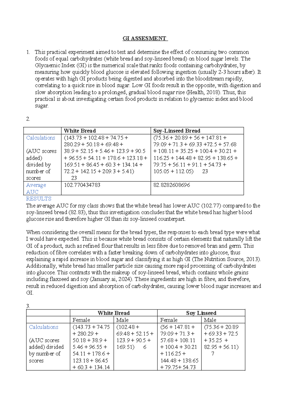 GI Assessment 1: Impact of White Bread vs. Bread on Blood Sugar Levels ...