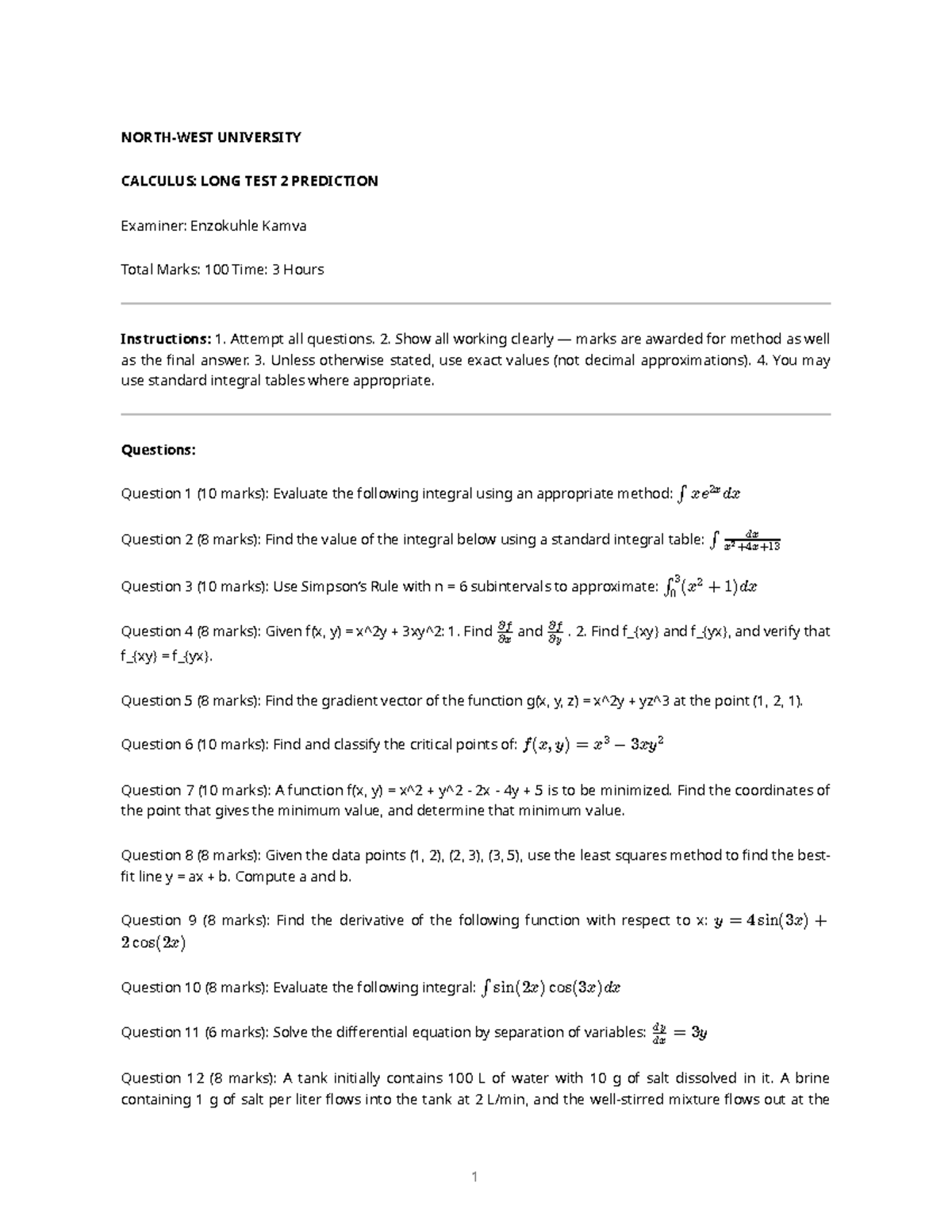 Calculus 101: Long Test 2 Prediction Notes - Studocu