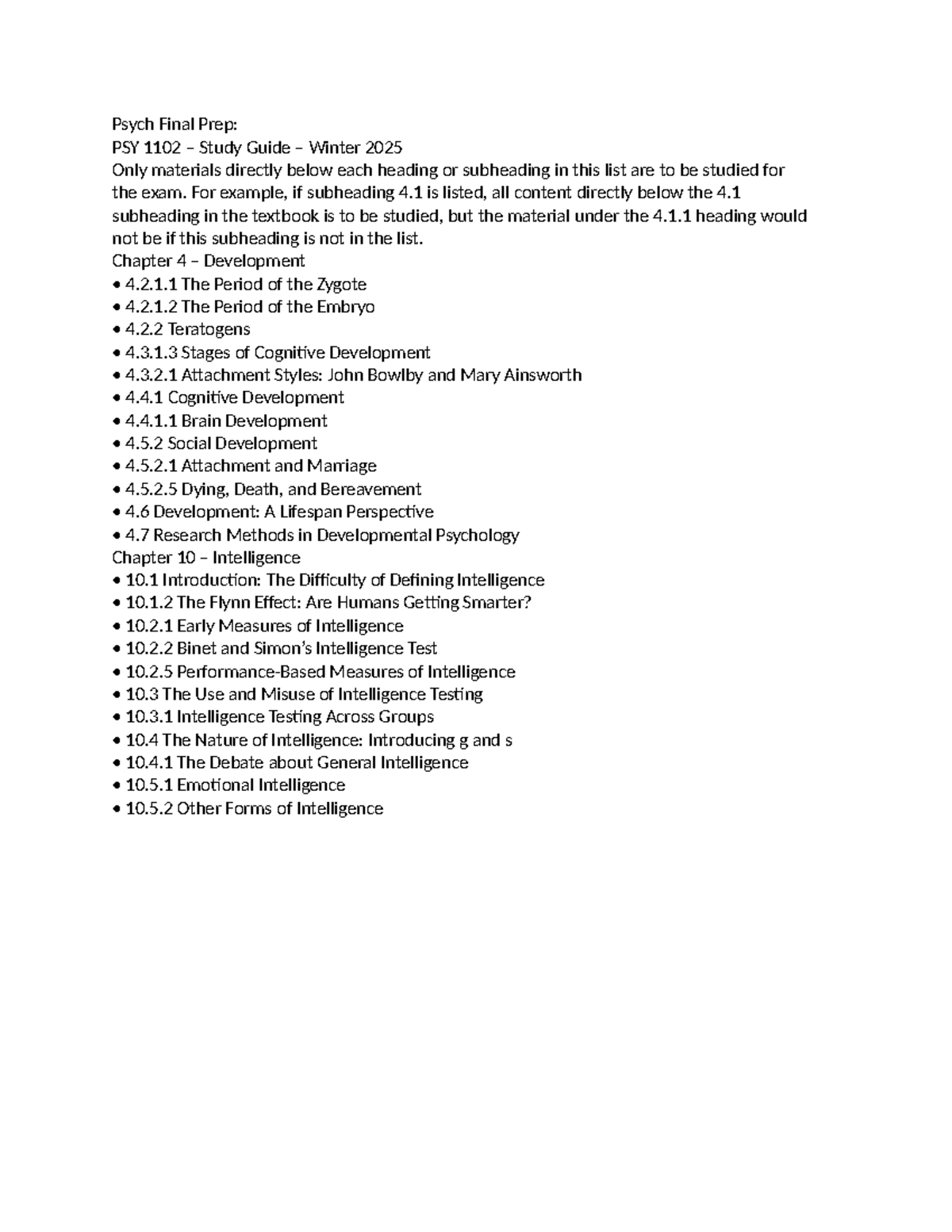 Psych Final Exam Study Guide: PSY 1102 Winter 2025 Notes - Studocu