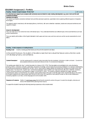 EDU20001 Assignment 2 - Early Reading Development Portfolio - Studocu