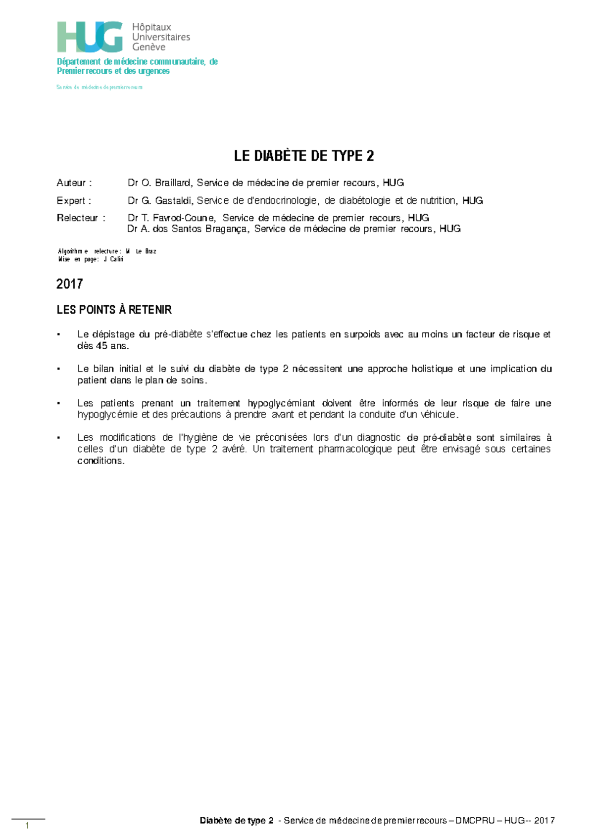 Stratégie de Prise en Charge du Diabète de Type 2 - DMCPRU HUG 2017 ...