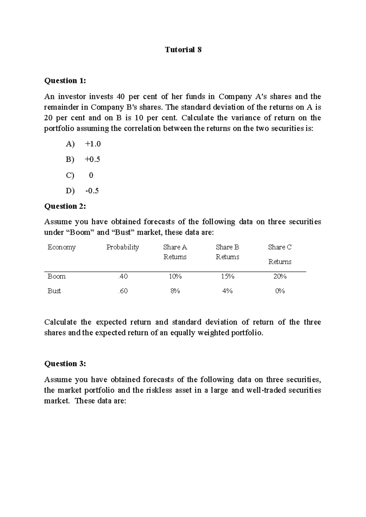 Risk+and+Return+Part+1+%28Exercises%29+%285%29 - Tutorial 8 Question 1 ...