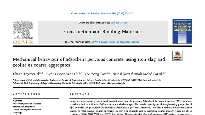 Mechanical Properties of Adsorbent Pervious Concrete with Iron Slag and ...