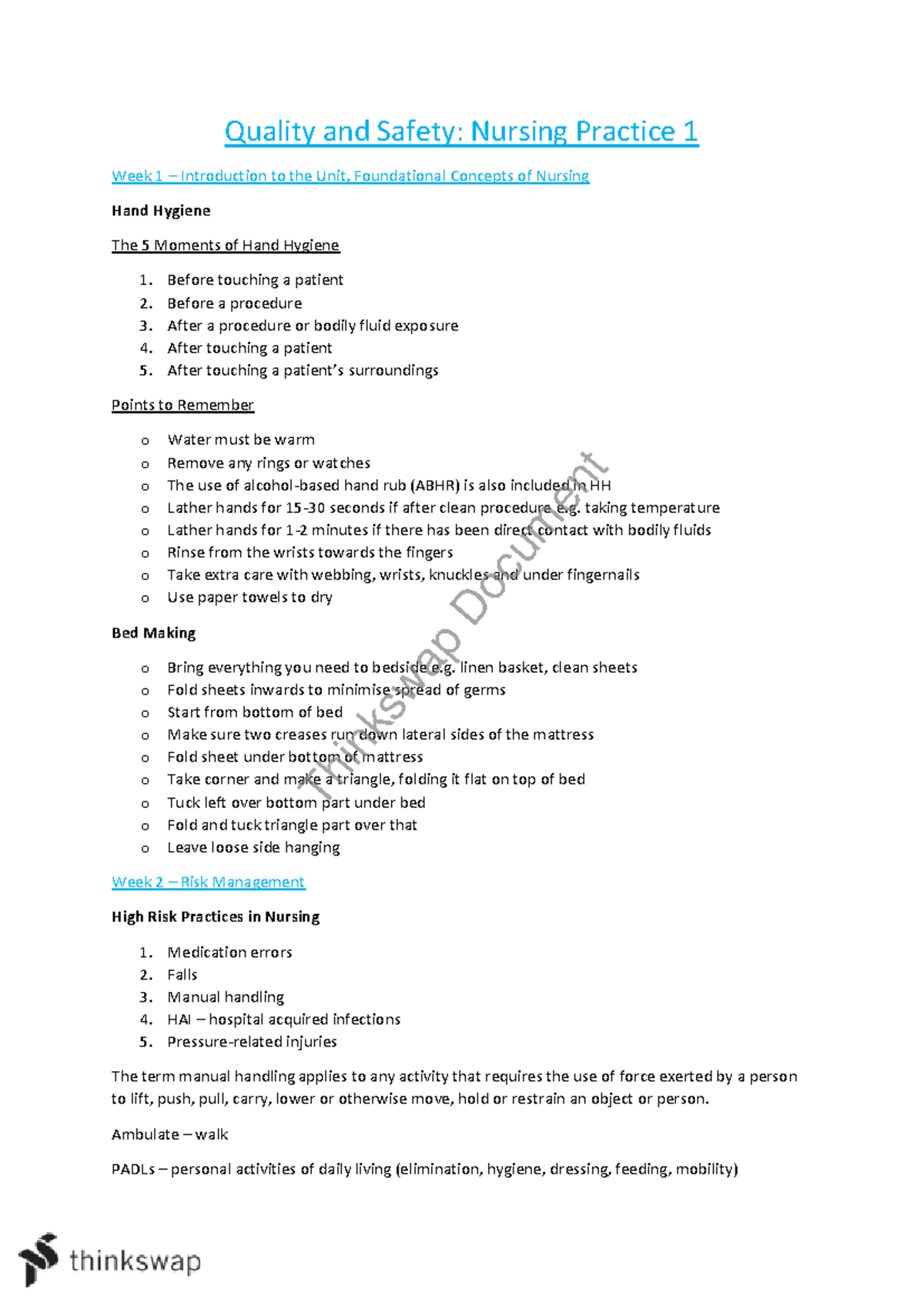 Hnn112 notes - Quality and Safety: Nursing Practice 1 Week 1 ...