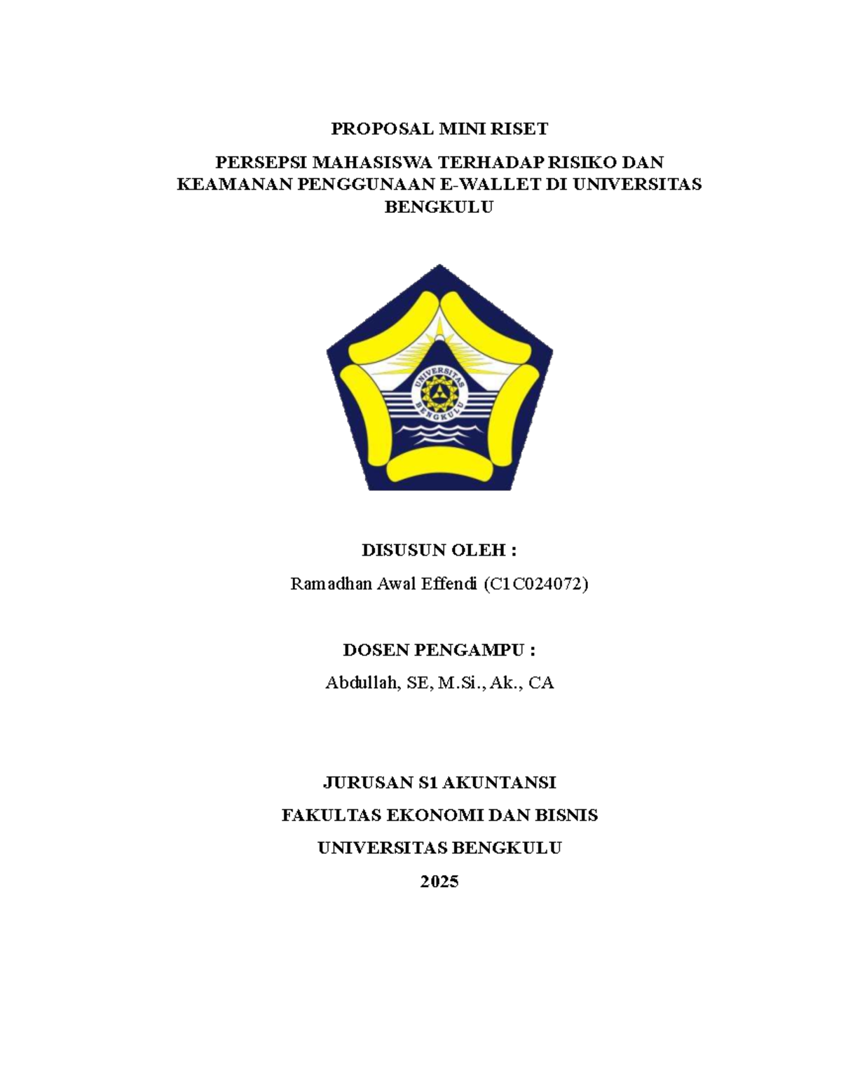 Proposal Mini Riset: Persepsi Mahasiswa Terhadap Risiko dan Keamanan ...