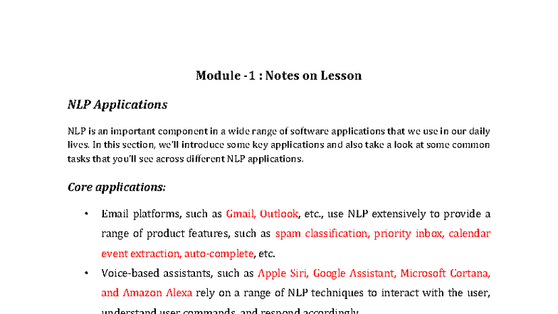 NLP Applications and Tasks: Module 1 Lesson Notes - Studocu