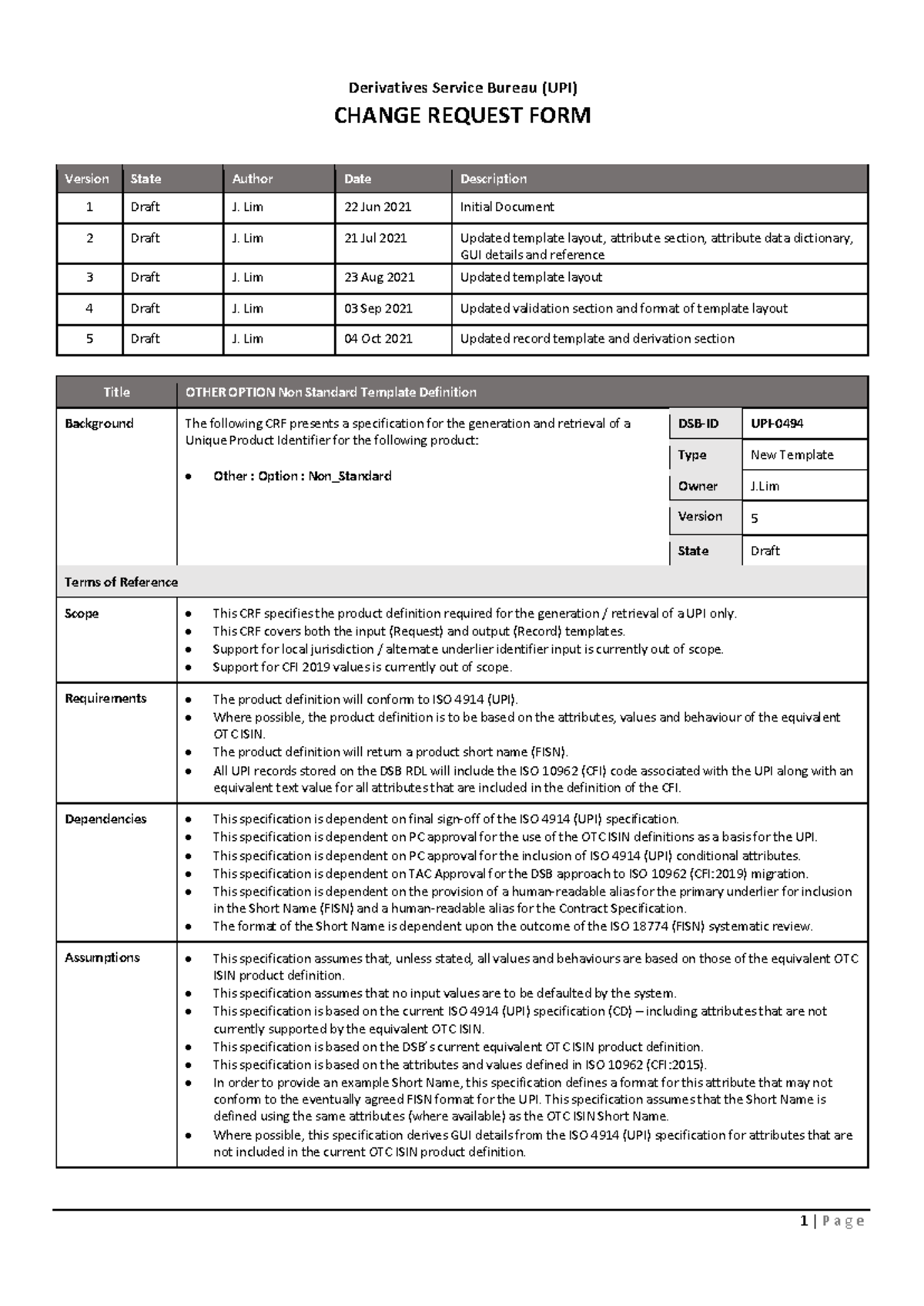 CRF UPI-0494: Non-Standard Option Template Definition Guide - Studocu