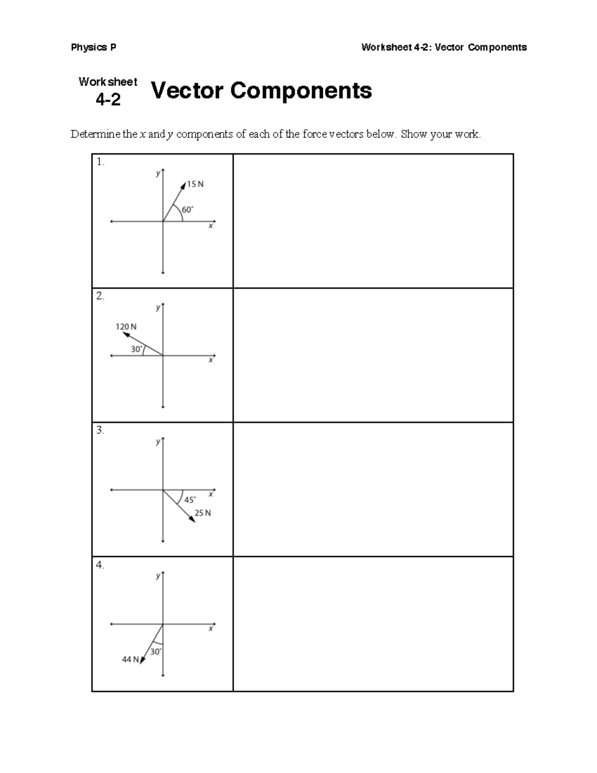 Physics P Worksheet: Analyzing Vector Components in Forces - Studocu