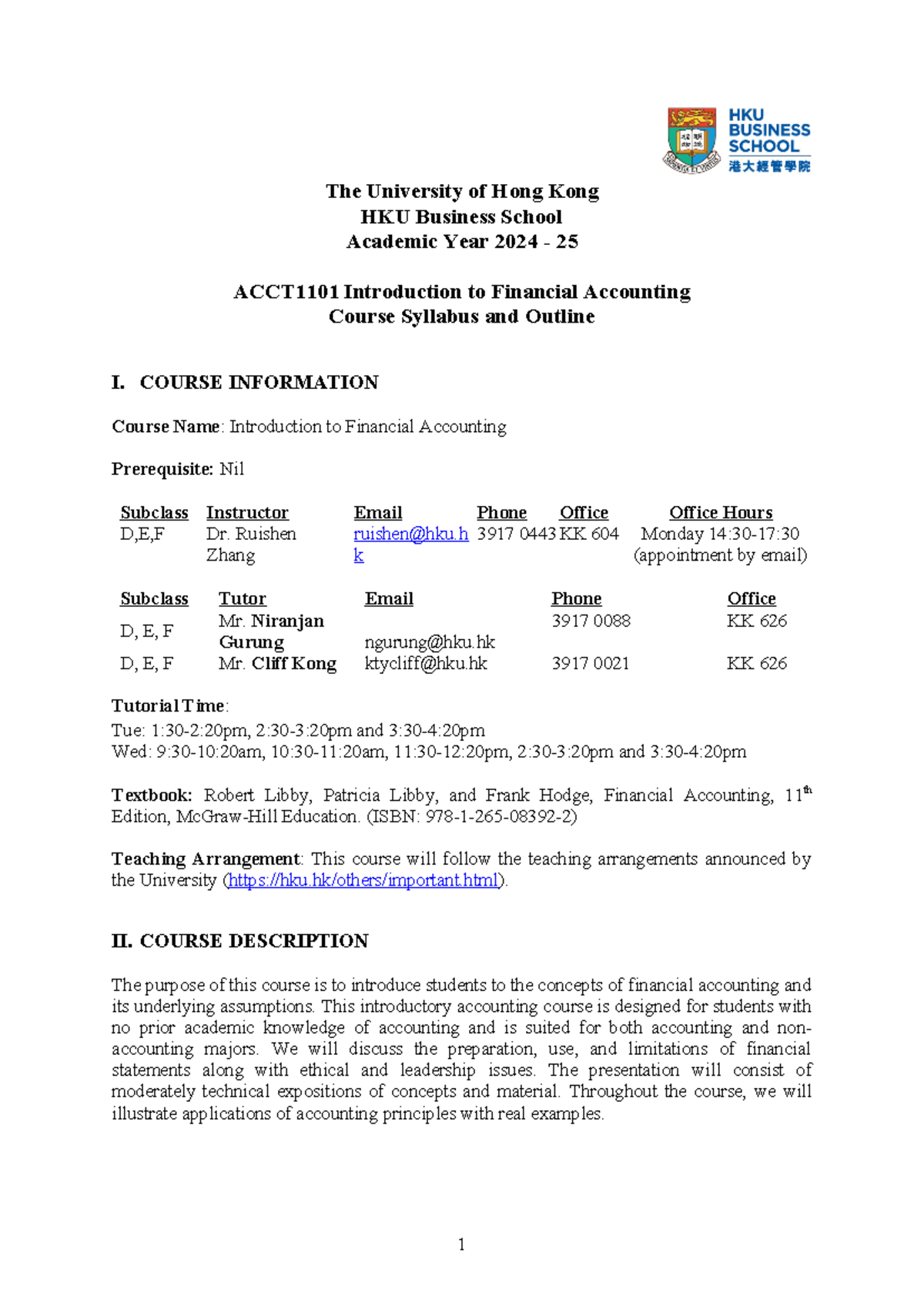 ACCT1101 Course Outline - Introduction to Financial Accounting 2024-25 ...