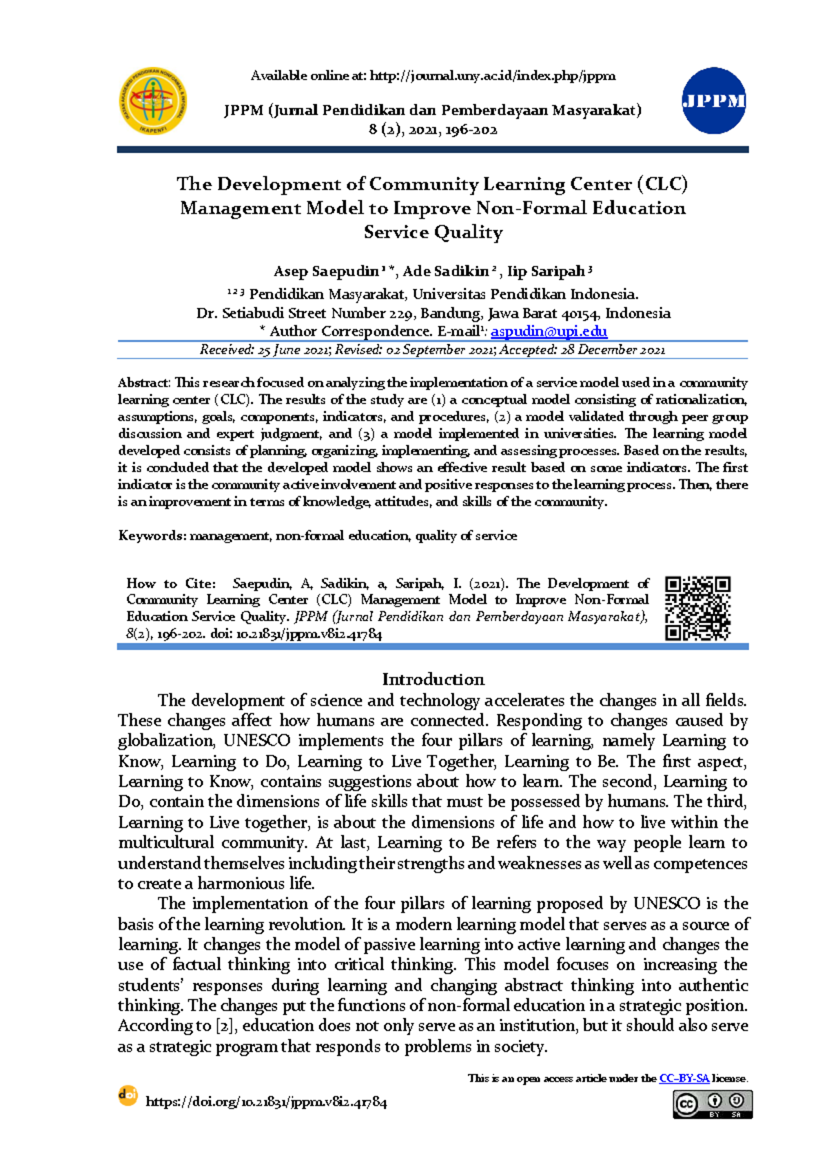 The Development of CLC Management Model for Education Quality ...