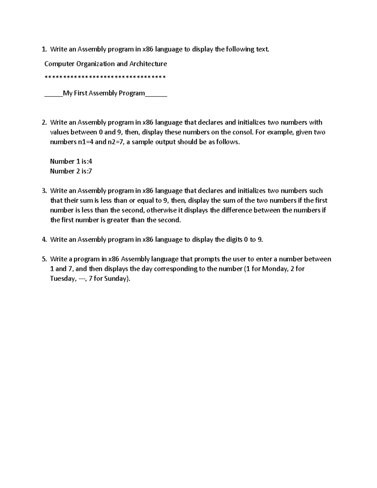 Prac Questions - x86 Assembly Programming Exercises - Studocu
