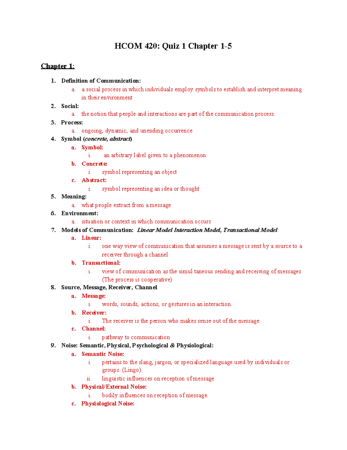 HCOM 420 Study Guide Quiz #1 Chapters 1-5 Overview - Studocu