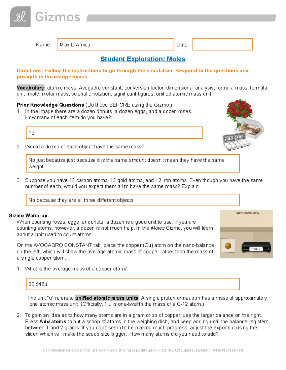 Moles SE: Student Exploration on Molar Mass and Conversions - Studocu