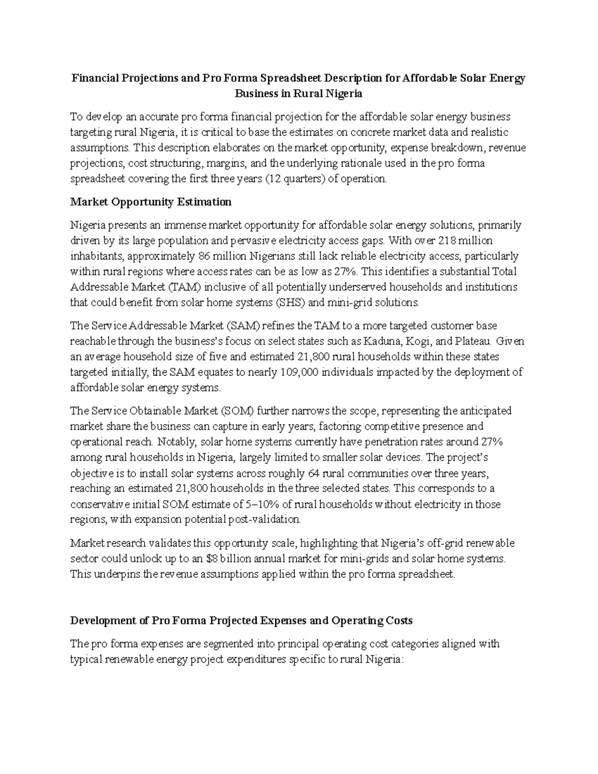 Topic 7: Financial Projections & Pro Forma for Solar Energy in Rural ...