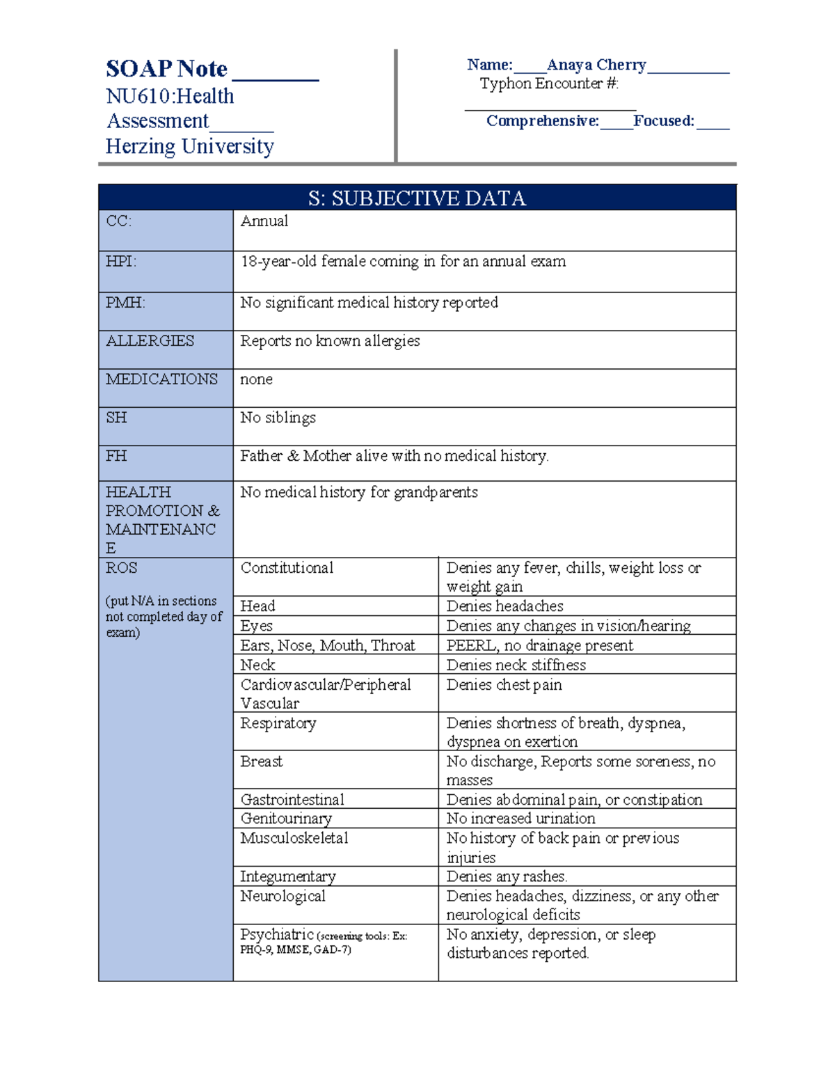 SOAP Note Template 3 - soap note for assignment - SOAP Note ...
