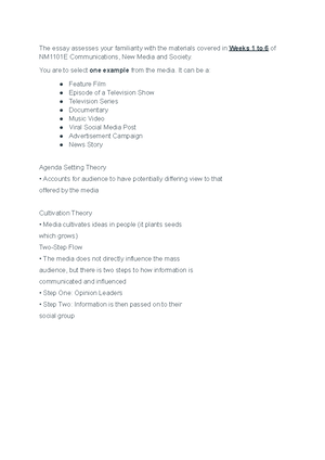 Week 1 Notes - Week 1 – Introduction to New Media and Communications ...