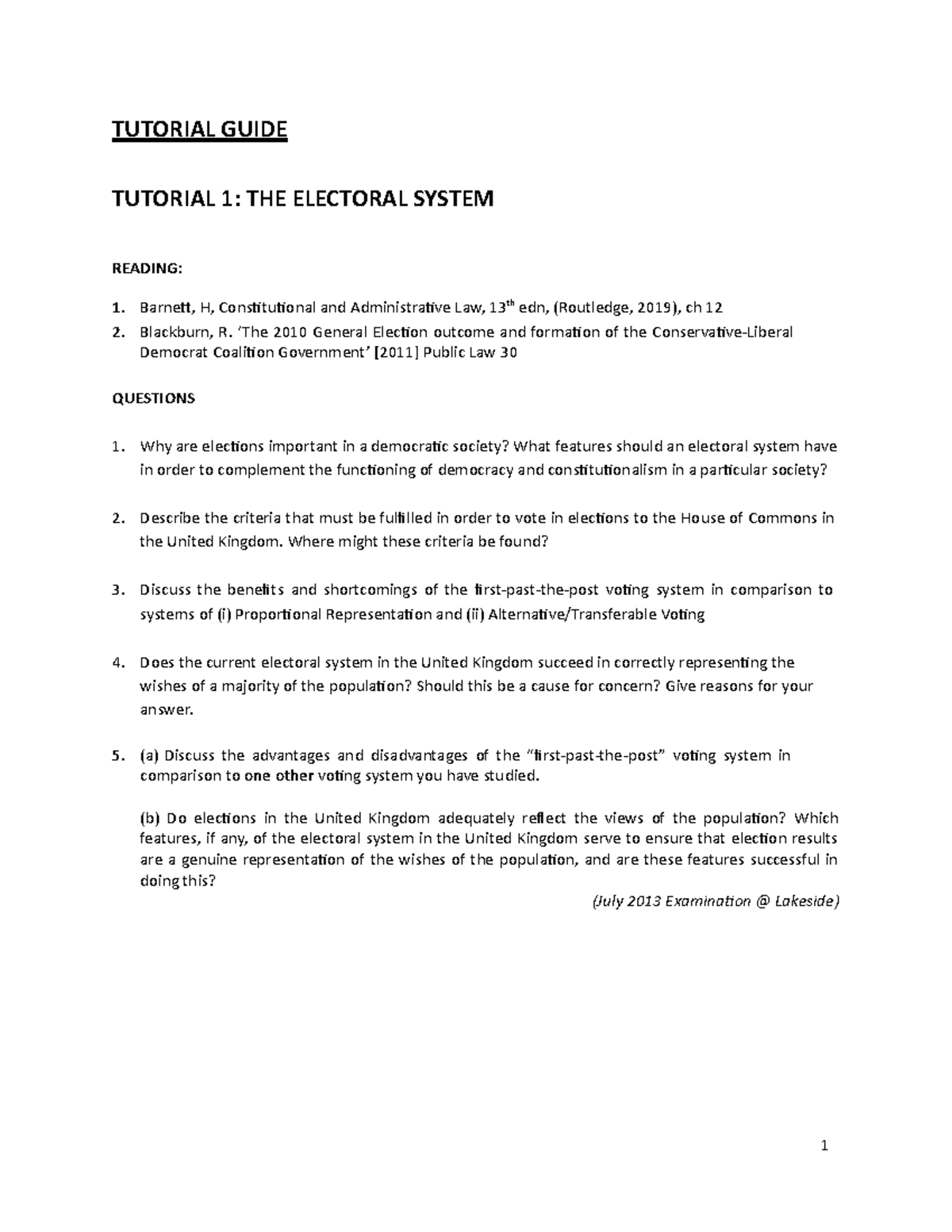 Constitutional & Administrative Law II Tutorial - Studocu