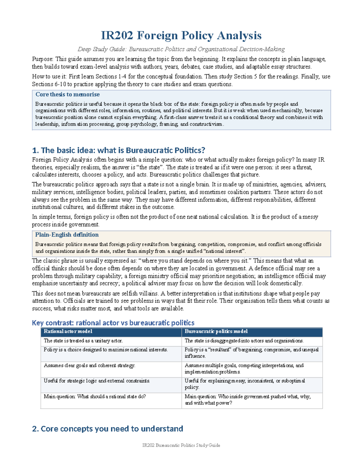 IR202 Bureaucratic Politics Deep Study Guide: Concepts and Case Studies ...