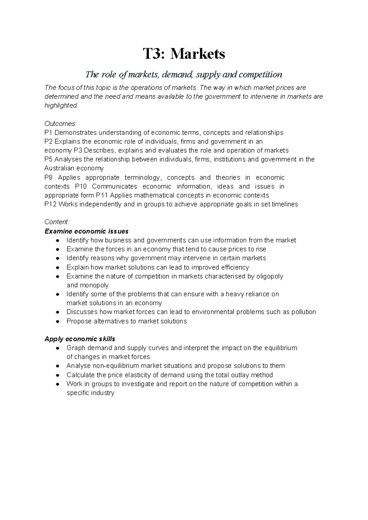 T3: Markets - Understanding Demand, Supply, and Competition in ...