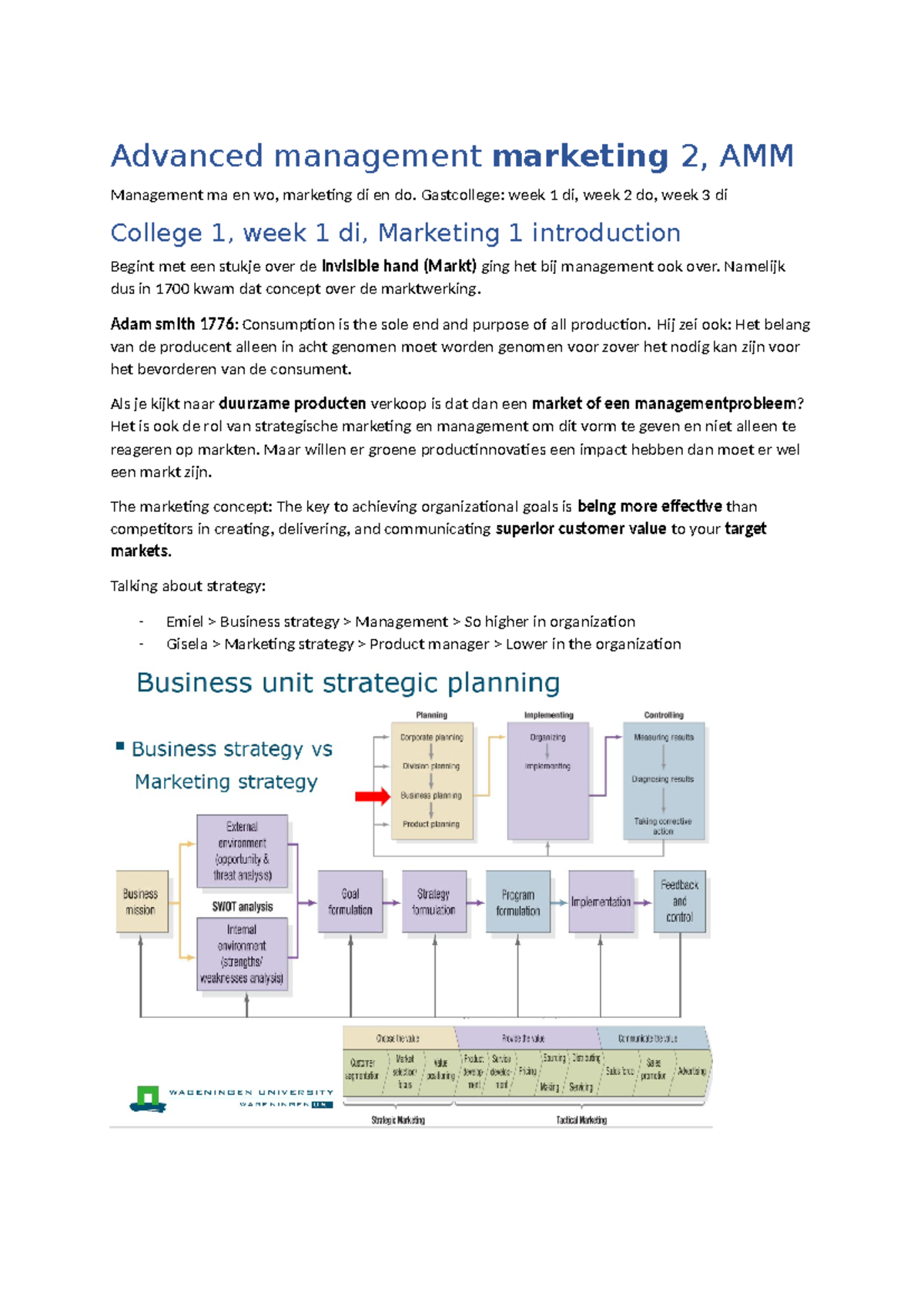 Advanced Marketing 2 (AMM) Lecture Notes on Strategy and Models ...