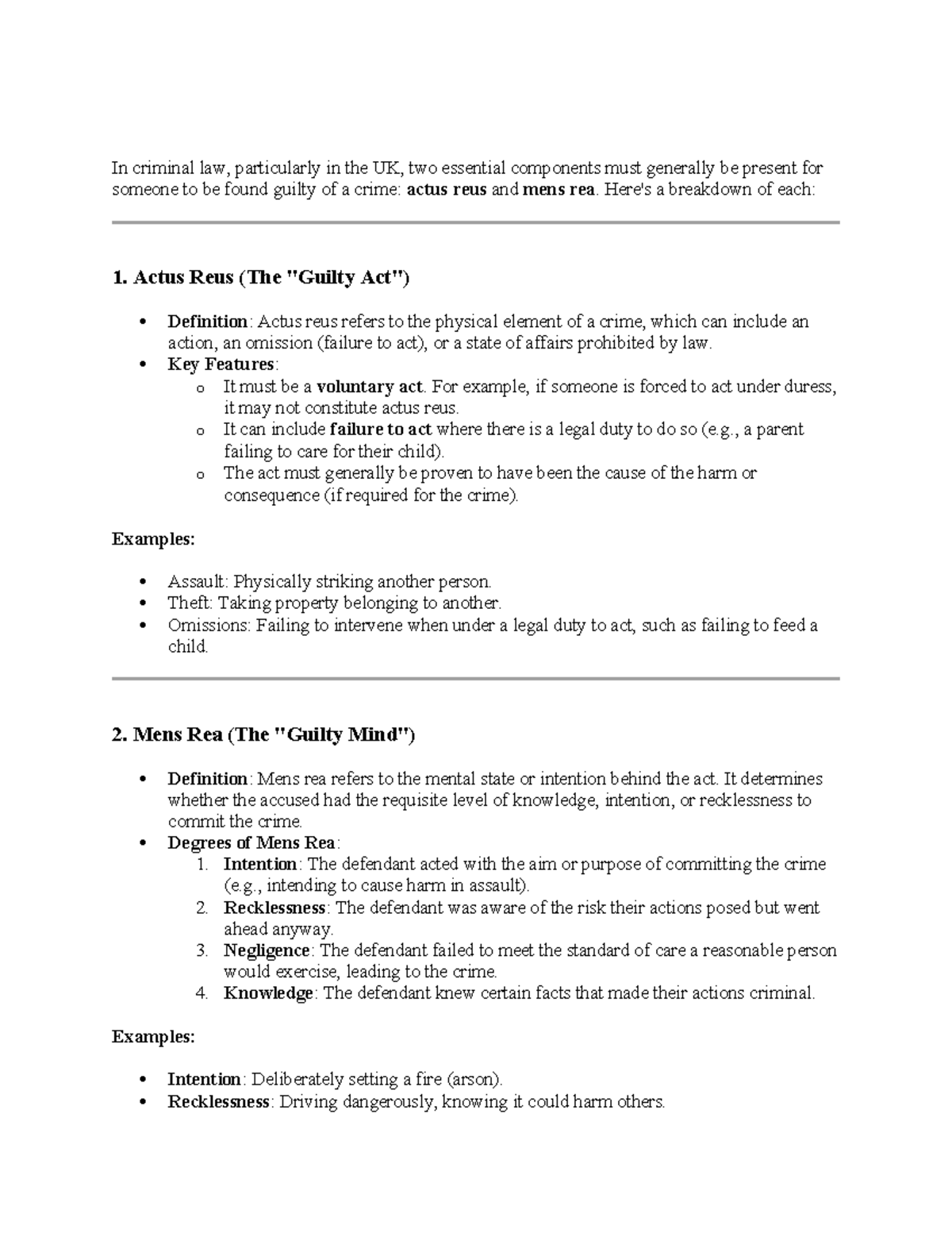 UK Criminal Law: Understanding Actus Reus & Mens Rea Essentials - Studocu