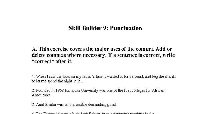 Skill Builder 9: Punctuation Exercises and Corrections - Studocu