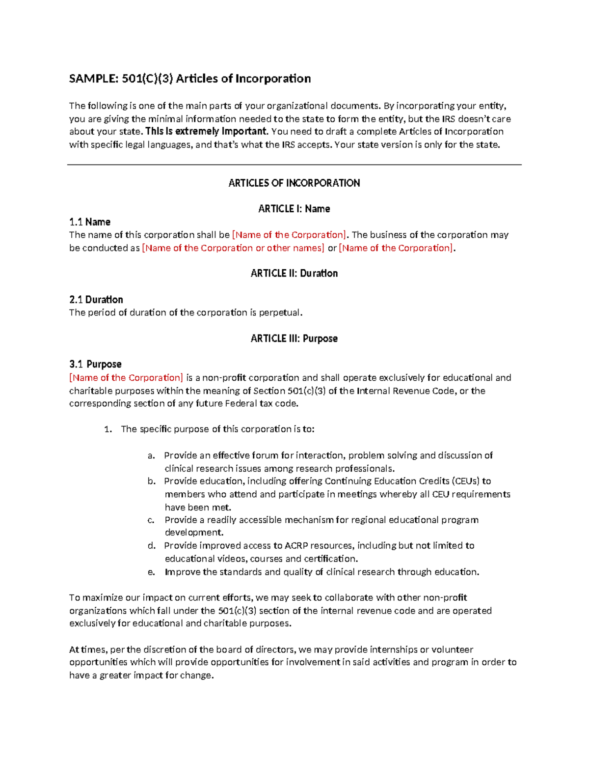 501(C)(3) Articles of Incorporation: Essential Guidelines and Structure ...