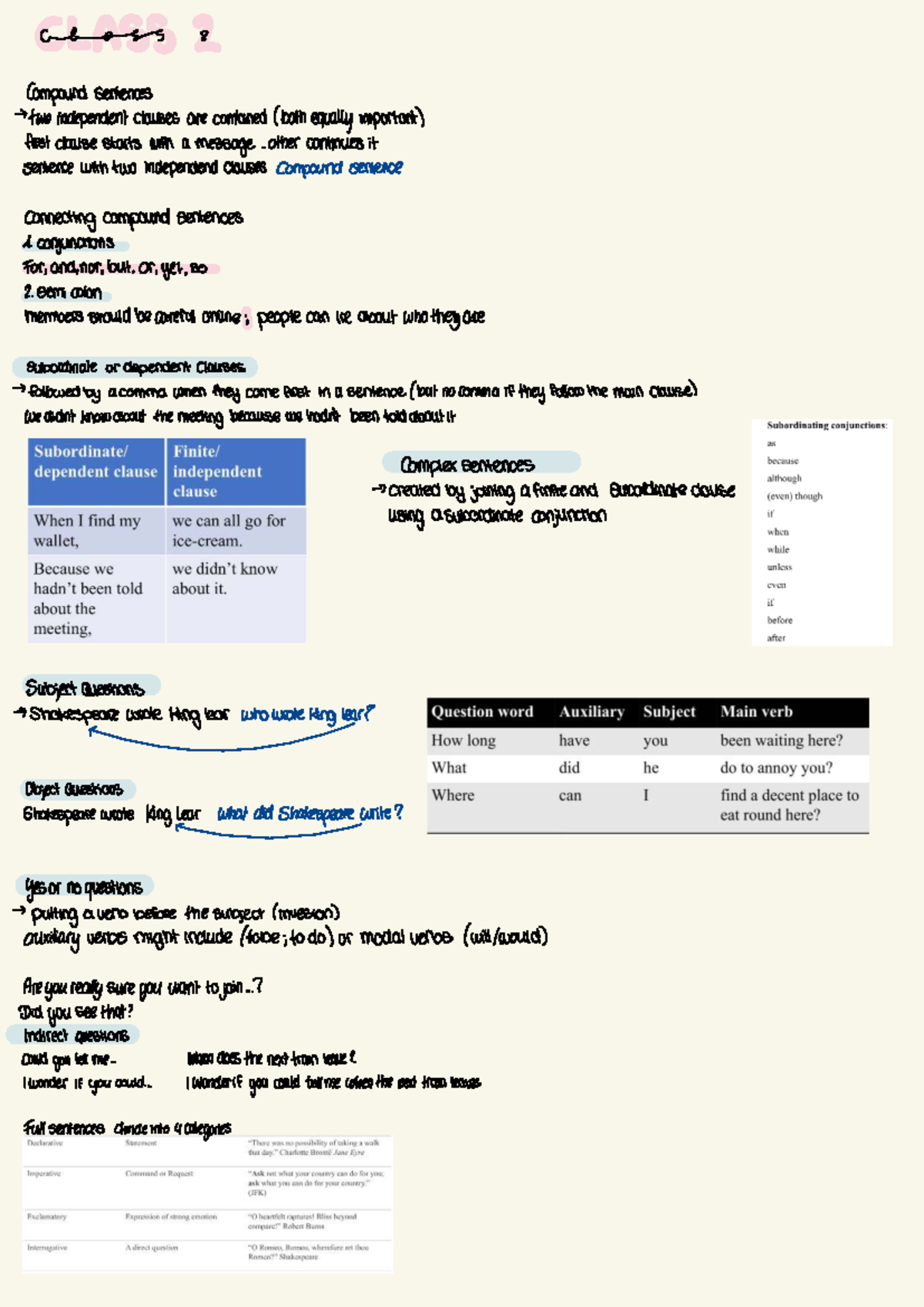 Integrated Class 2 - Winter Semester: Compound & Complex Sentences ...