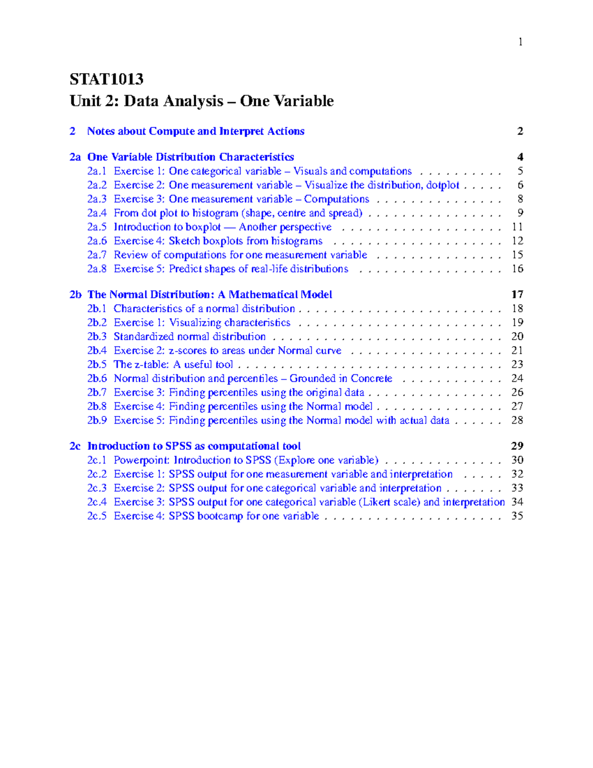 STAT1013 Unit 2: Data Analysis - One Variable Distribution Notes - Studocu