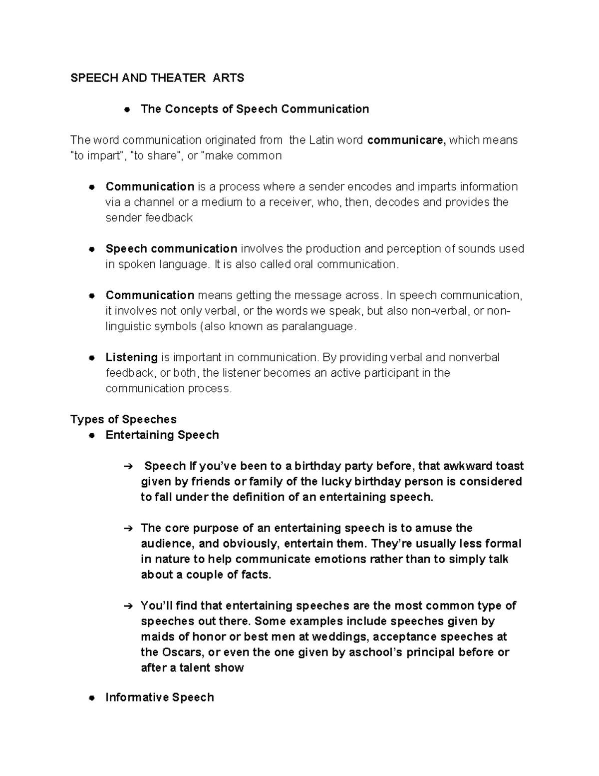 Speech and Theater Arts Overview: Key Concepts and Types - Studocu