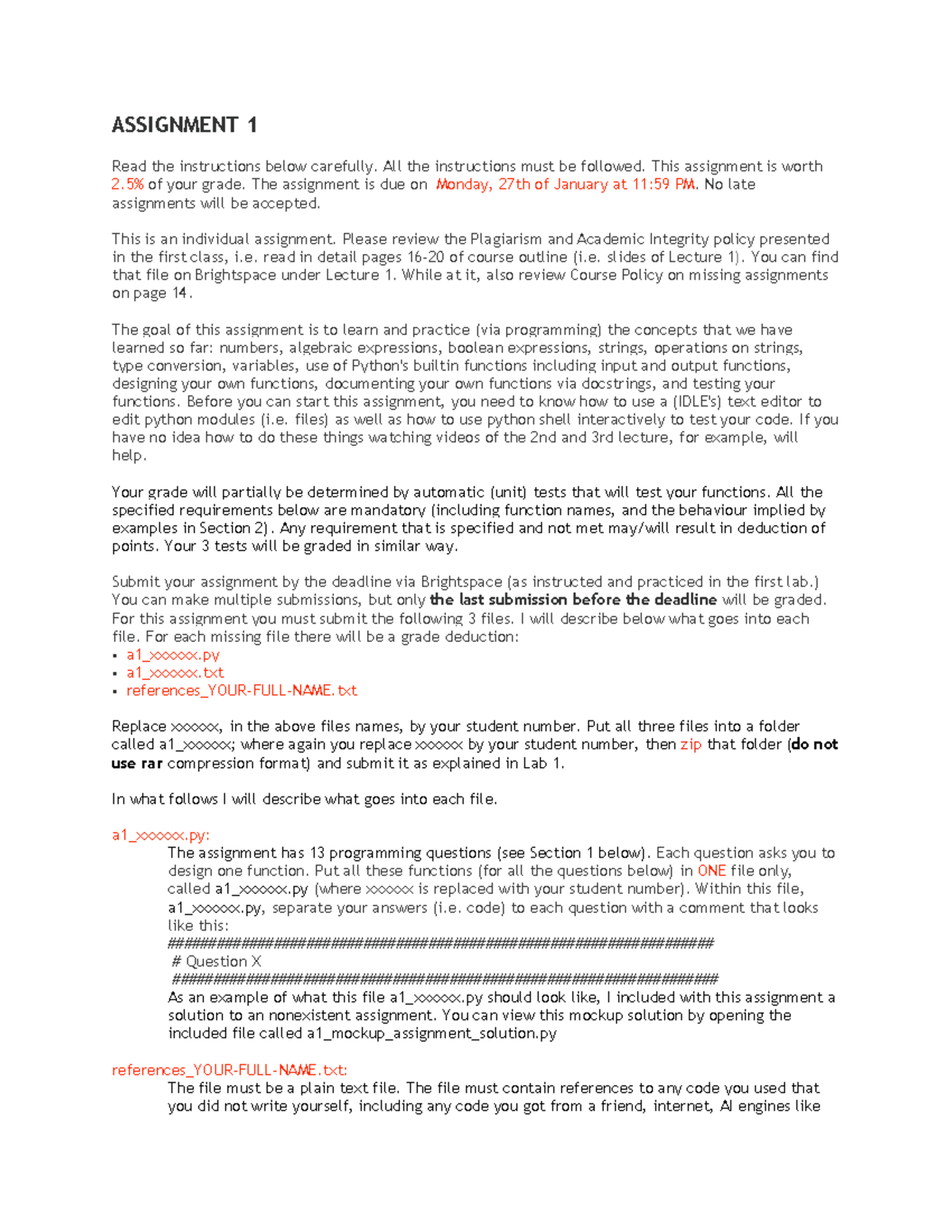 Assignment 1 - ASSIGNMENT 1 Read the instructions below carefully. All ...