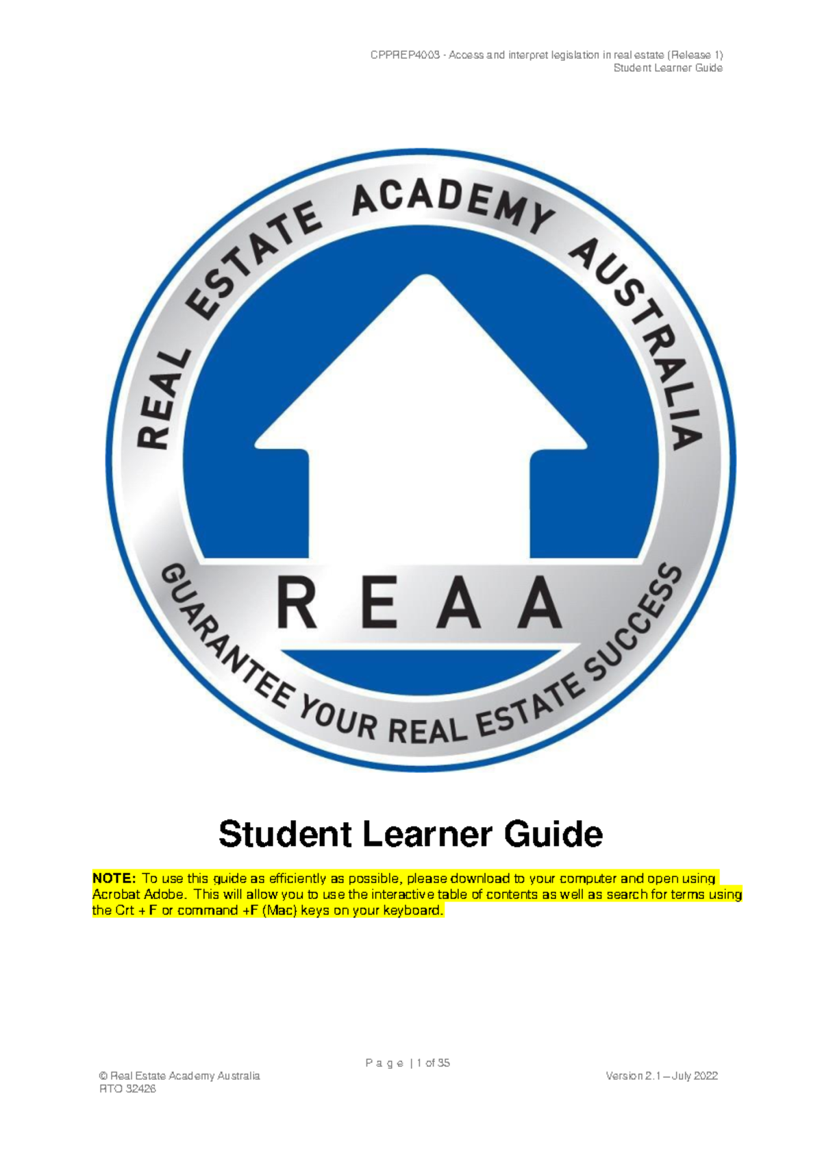 REAA - Cpprep 4003 - Student Learner Guide Version 2 Overview - Studocu