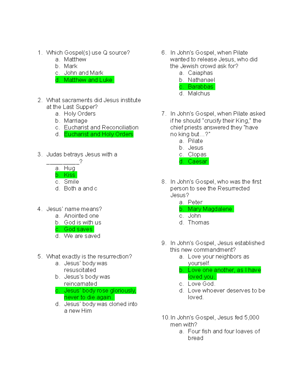 Final Exam Review: Gospels &amp; Christian Teachings Insights (RELG 101 ...