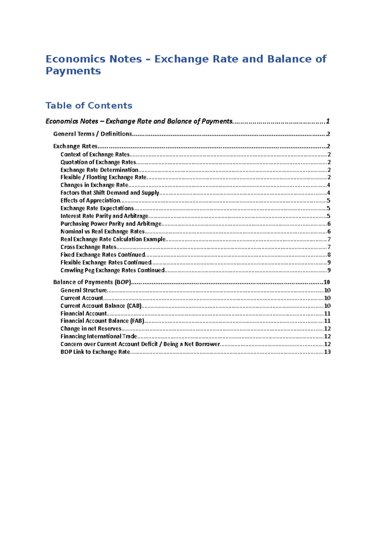 Economics Notes: Exchange Rates & Balance of Payments Analysis - Studocu